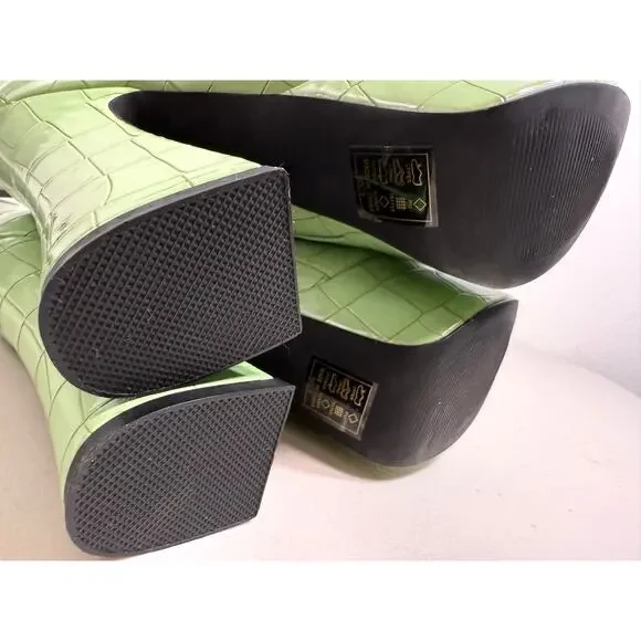 Azalea Wang Green Platform Chunky Booties Croc Embossed Size 8 - Picture 13 of 15